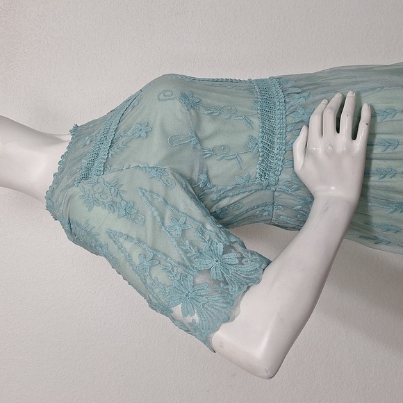 Mint Green Lace Overlay Coquette Cottagecore Embroidered Fairy Midi Dress Size M - Picture 7 of 13